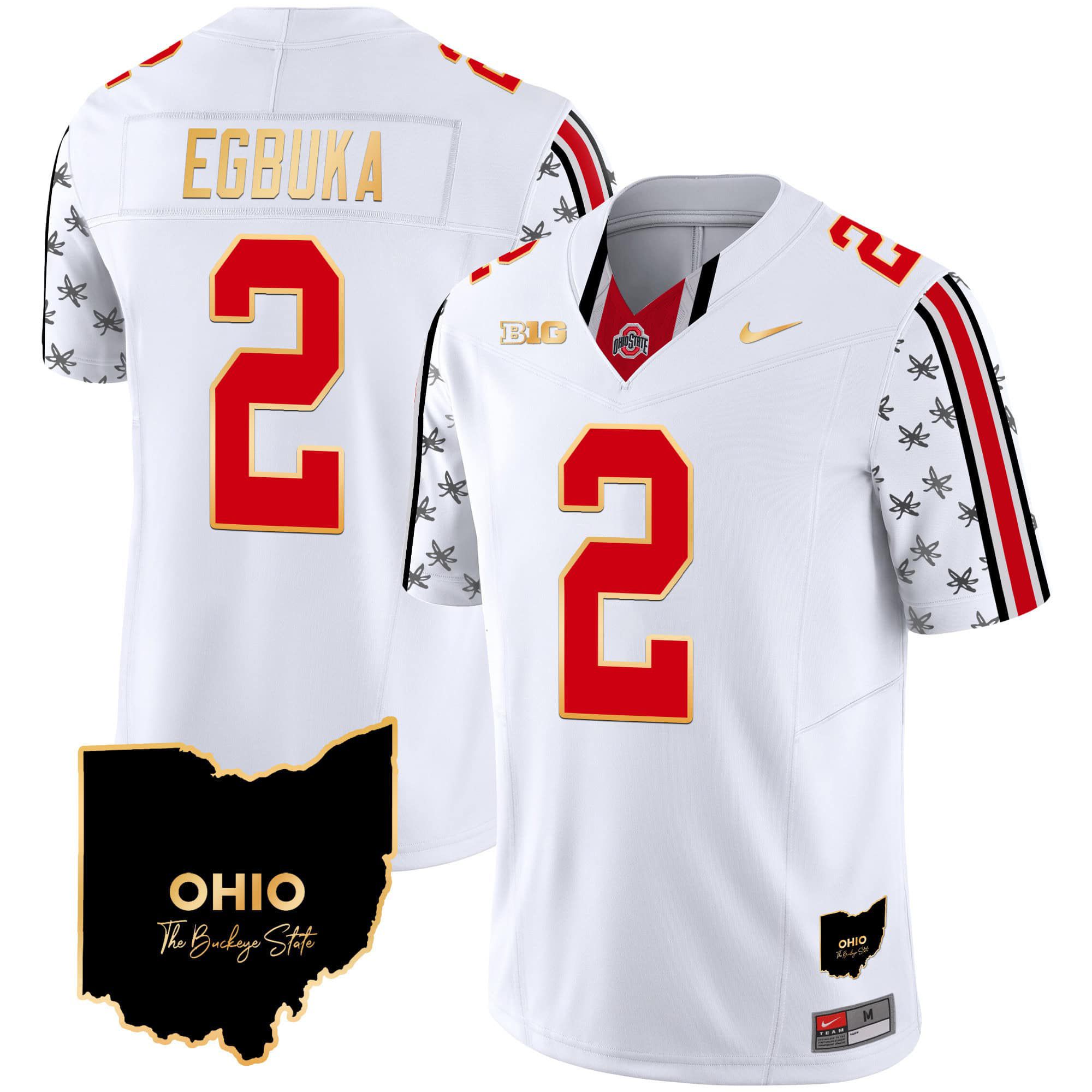 Men Ohio State Buckeyes #2 Egbuka White 2024 Nike Home Patch Gold Trim Vapor Limited NCAA Jersey